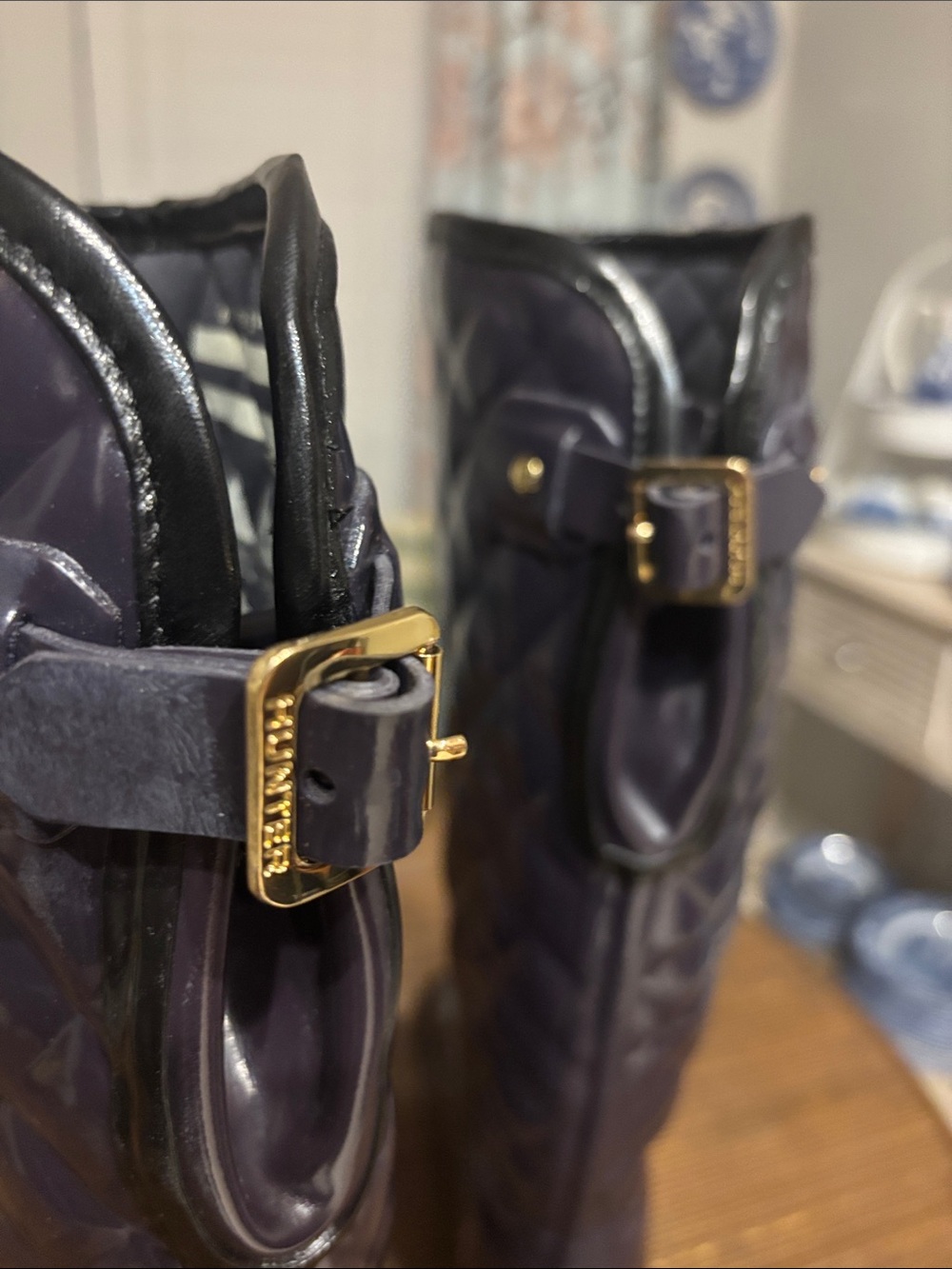 Hunter Refined Gloss Quilted Tall Rain Boots NEW SIZE 8 purple - Picture 9 of 9